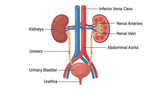 Simplified diagram of the human urinary system with kidneys ureters bladder