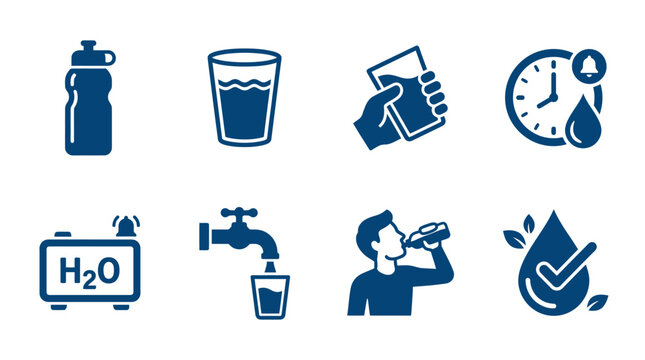 Water Bottle Hydration Icons Set.