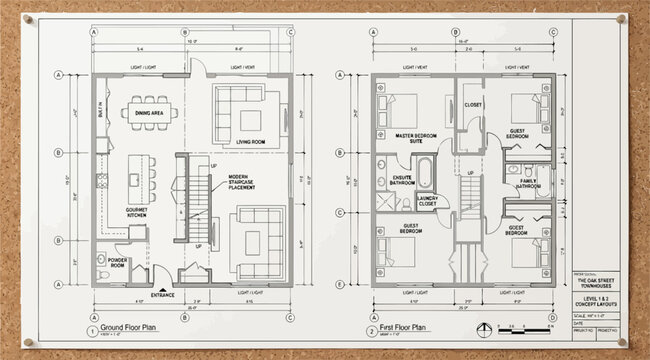 The oak street townhouses ground and first floor architectural plans