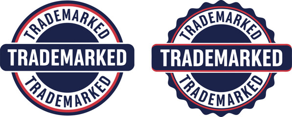 Obraz premium Trademarked Badge Vector Set – Blue and Red Official Seal Labels for Branding and Legal Use