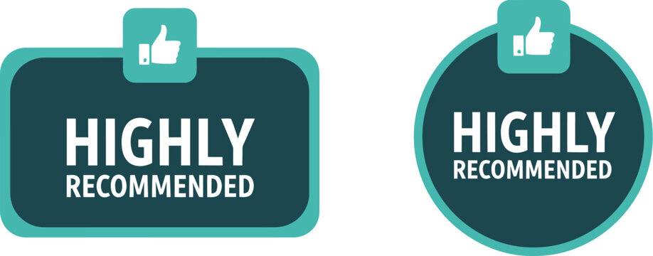 Highly Recommended Badge Icons with Thumbs Up for Reviews and Endorsements