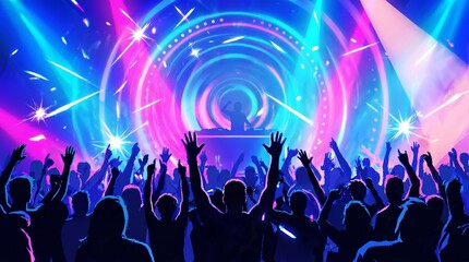 Obraz premium Colorful urban concert celebrating nightlife and vibrant atmosphere