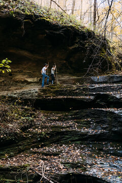 Teen boys hiking Little Grand Canyon in Illinois