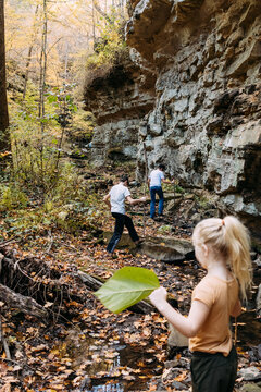 Children Exploring Rocky Forest Creek Trail