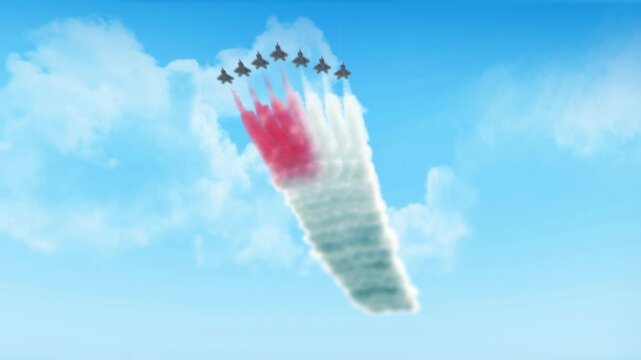 Monaco Flag 3D Render Animation Created with Colored Smoke Trails by Aircraft
