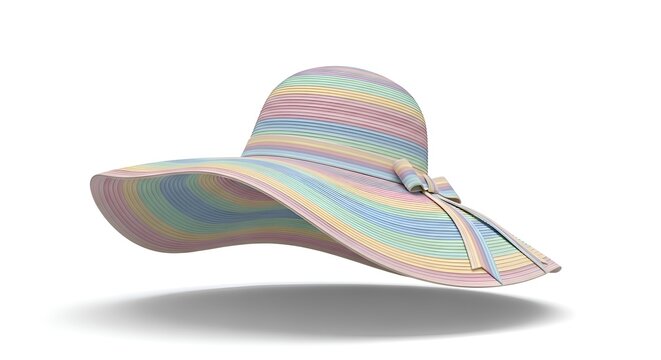 A beautiful pastel-striped floppy sun hat with a bow, perfect for summer fashion and outdoor activities