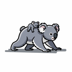 Naklejka premium Cute Koala Bear and Joey Cartoon Illustration, Australia Wildlife