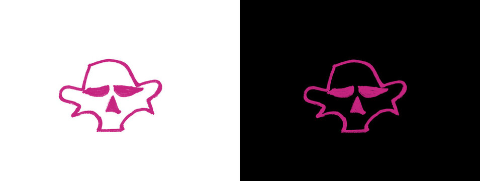 Pink Cartoon Angry Skull Isolated on White and Black Background