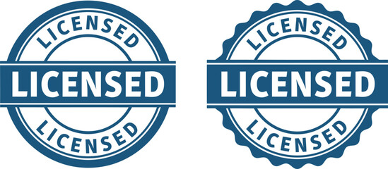 Obraz premium Licensed badge vector set in blue, official certification and approval stamp icons for business and legal use