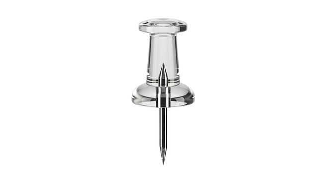 Transparent plastic push pin isolated on black background