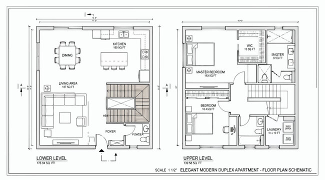 Floor plan schematic of an elegant modern duplex apartment
