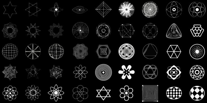 abstract geometric shapes and patterns on black background