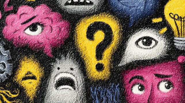 Childlike crayon doodle icons for creativity and problem solving concepts illustration​