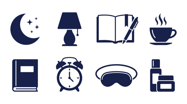 Sleep and Morning Routine Icons Set.