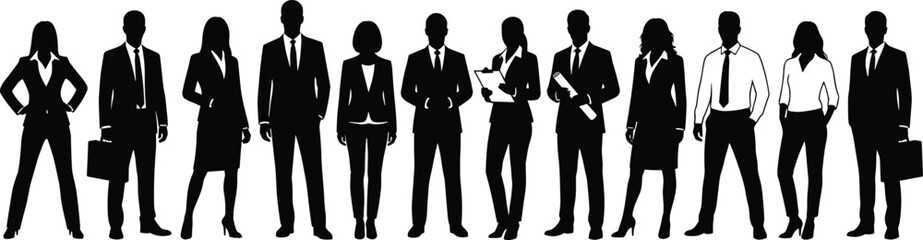 Fototapeta premium Professional Corporate Team Silhouette Collection with Business Men and Women for Office Branding and Marketing Design Projects