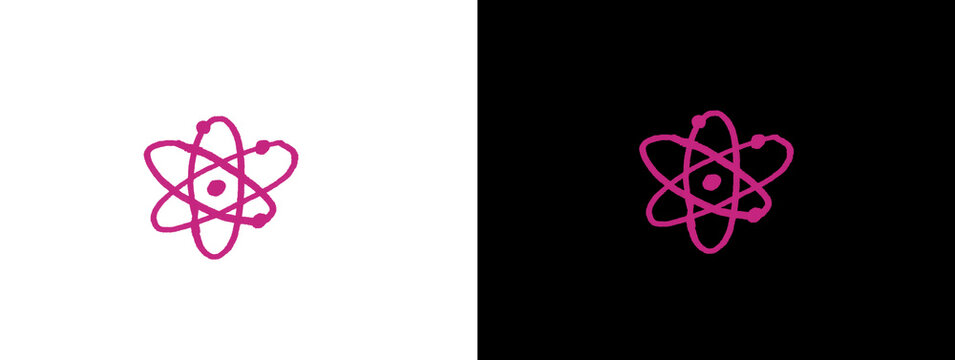 Pink Atom Symbol Isolated on White and Black Background