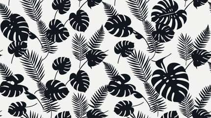 Dense Black and White Leaf Foliage Pattern. © pixmastock