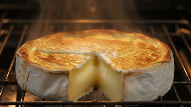 Baked camembert cheese in white paper on oven rack
