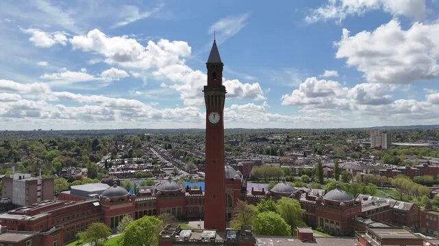 University of Birmingham Edgbaston Campus Aerial with Old Joe Clock Tower Landmark