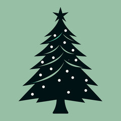 Obraz premium Simple black christmas tree with white dots on green background Vector