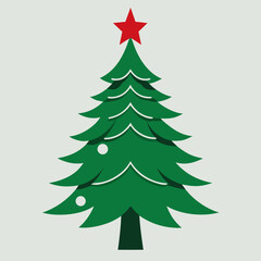 Obraz premium Green christmas tree with red star top graphic illustration Vector