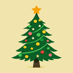 Fototapeta premium Colorful christmas tree with golden star and ornaments Vector