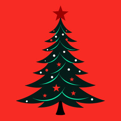 Fototapeta premium Christmas tree illustration with red background and green lights Vector