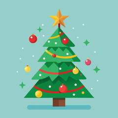 Fototapeta premium Colorful cartoon christmas tree with holiday decorations Vector