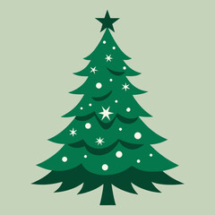 Obraz premium Green christmas tree with star top and lights vector illustration Vector