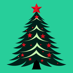 Obraz premium Christmas tree illustration with red stars on teal background Vector