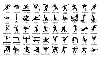 Fototapeta premium Ultimate Athleticism: 50 Professional Sports and Olympic Silhouette Icons