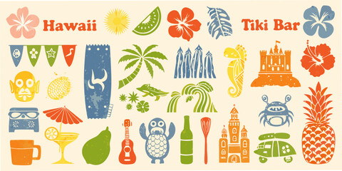 hawaiian tiki bar vector illustration with tropical elements © Sabita