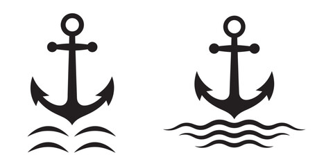 Anchor icon vector, waves maritime stability adventure nautical symbol isolated white background minimal flat design © Alamin vai vision 3