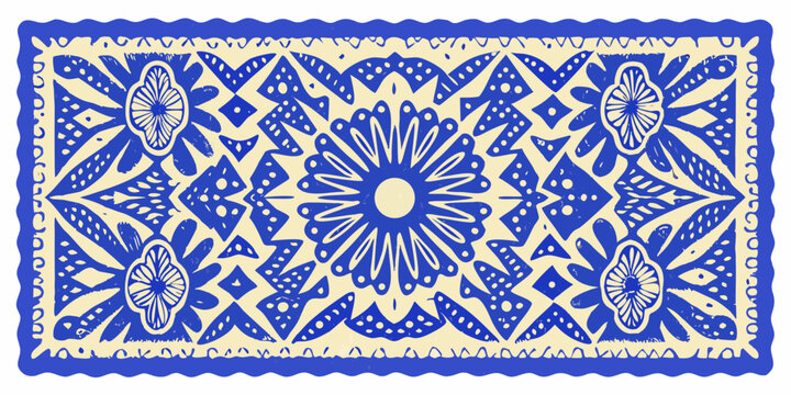 Portuguese azulejo tile vector illustration with floral and geometric patterns