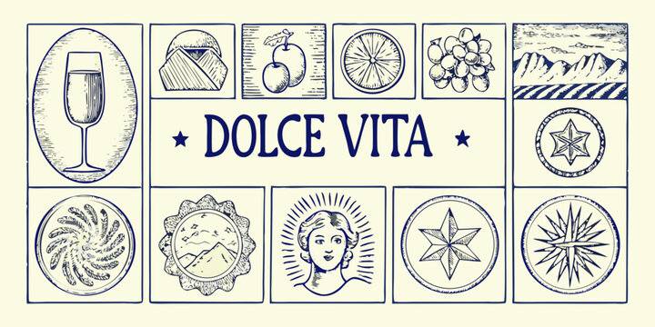 vector illustration set of italian themed emblems and icons