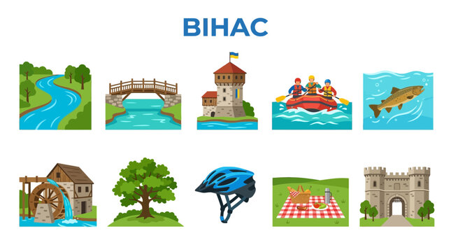 Bihac Bosnia and Herzegovina Travel and Leisure Icons.