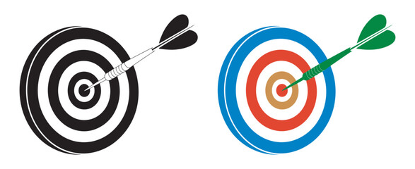 Dartboard vector illustration, two designs darts hitting bullseye success accuracy business goals achievement isolated white background set © Alamin vai vision 3