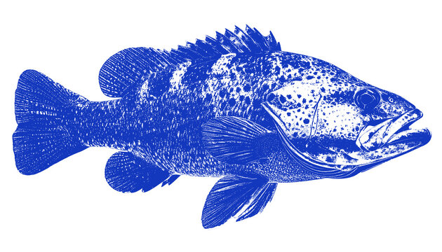 Detailed Blue Bass Fish Silhouette Transparent Background