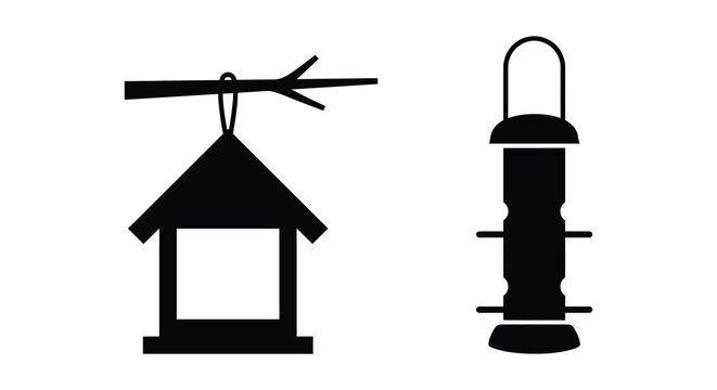 bird feeder and birdhouse silhouette high quality professional detailed modern