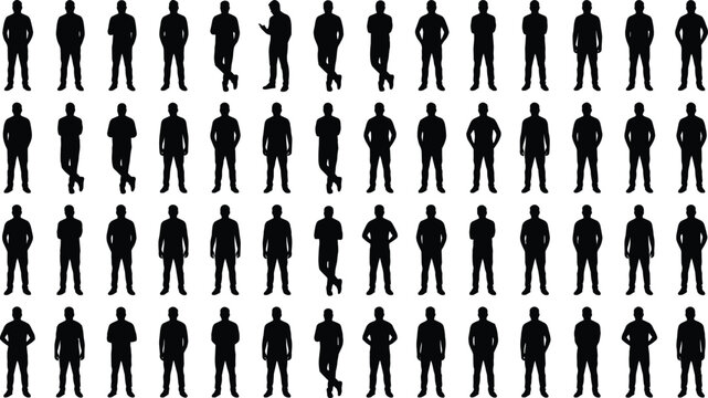 Male Human Silhouette Collection Featuring Standing Poses and Casual Body Shapes for Vector Design Projects