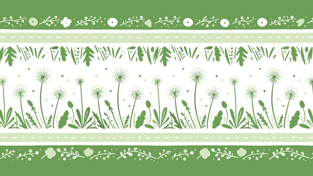 Green dandelion border seamless pattern spring meadow floral background