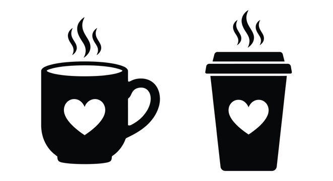 heart shaped coffee cup and takeaway cup silhouette high quality
