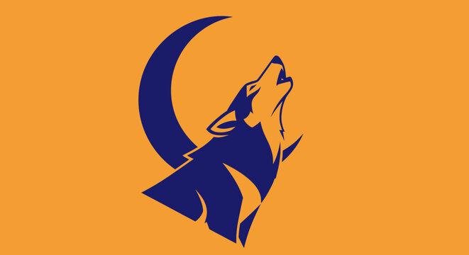 Wolf howling at crescent moon.