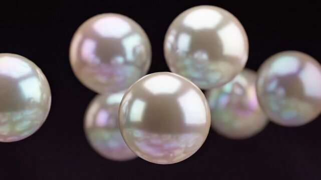 Floating iridescent pearls on dark background