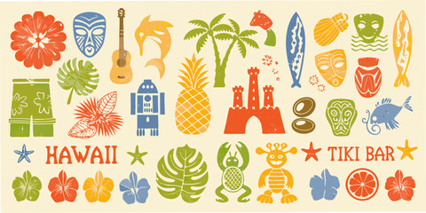 hawaiian tiki bar illustration with tropical elements and retro style © Nasir