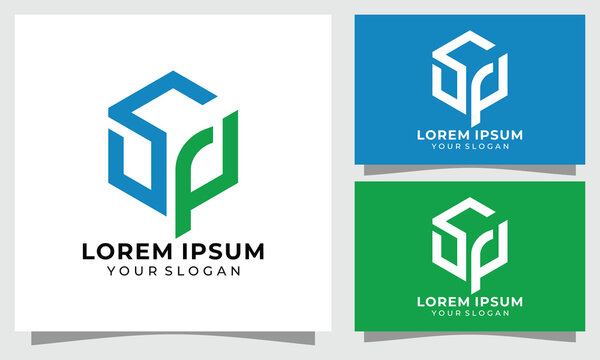Letter SP or PS cube monogram logo design template