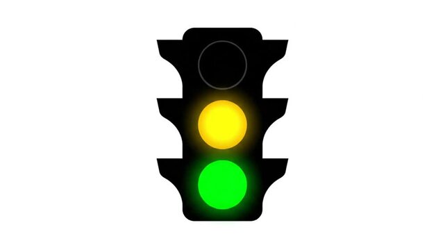 Traffic light changing signals from red to green, then yellow and finally back to red, animation