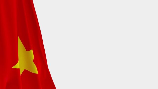 Vietnamese Flag on Left Side, Waving National Symbol with Copy Space - 3D rendering