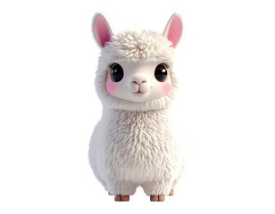 Fototapeta premium Cute Fluffy White Llama Cartoon Character