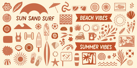 Vintage beach illustration set with summer themed icons and elements © Gita